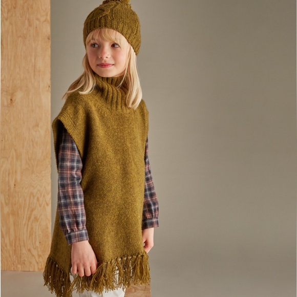Bonpoint Girls Yak Wool/Wool Olive Turtleneck Sleeveless Sweater Poncho Size 12 - Picture 1 of 10
